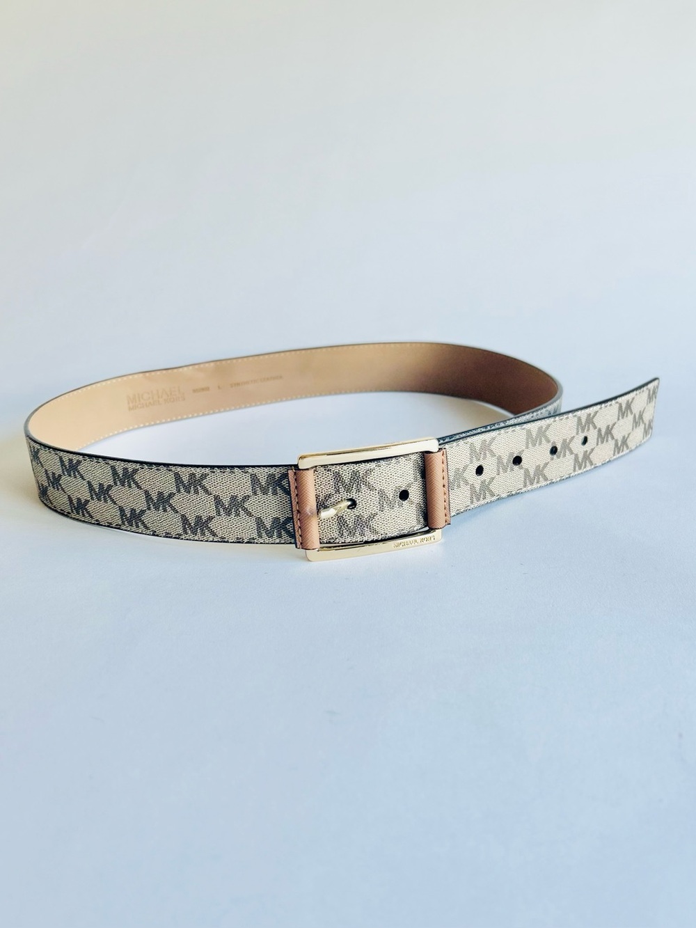 Michael Kors Signature Logo Tan Cream Synthetic Leather Belt size L